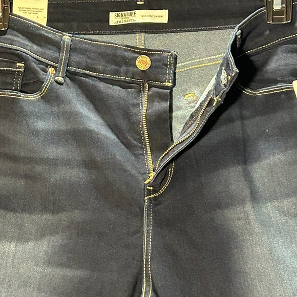 Signature Levi Strauss Gold Mid Rise Skinny Stretch Blue Denim Jeans 16L W34 L32 - Picture 5 of 16